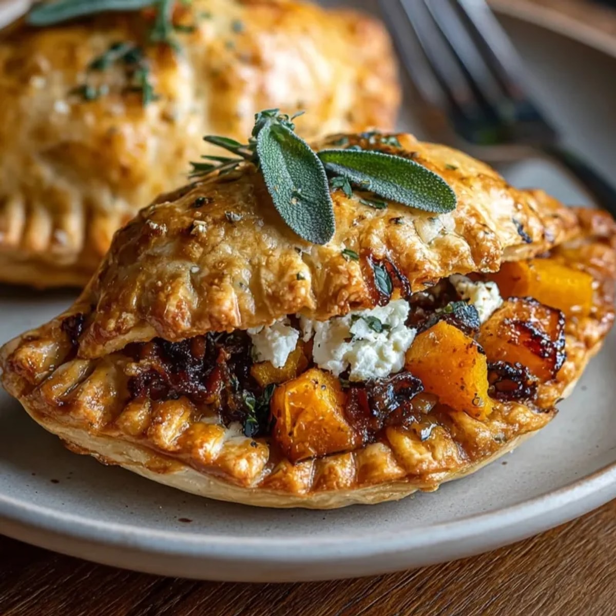 Golden-brown roasted pumpkin and sage hand pies fresh from the oven, ready to enjoy.