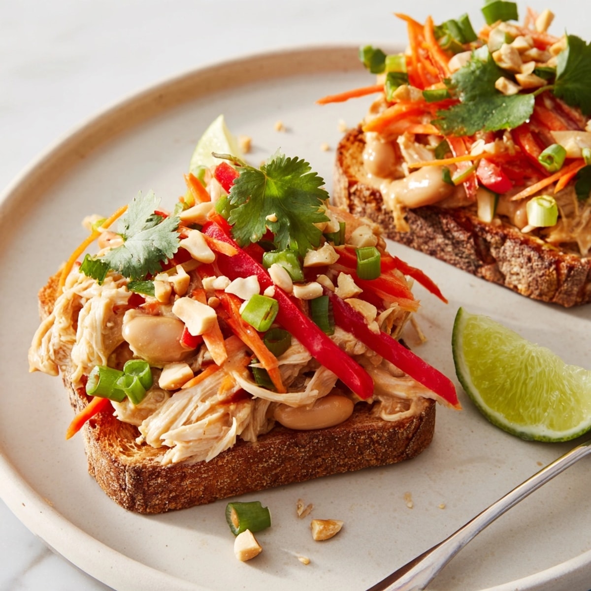 Nutty Thai Peanut Pinto Chicken Toast, bursting with color and savory peanut flavors.