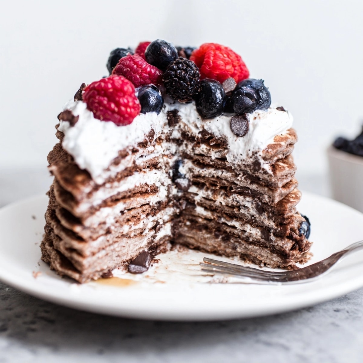 Enjoy fresh, homemade Protein Chocolate Ricotta Pancakes, high in protein and perfect for breakfast.