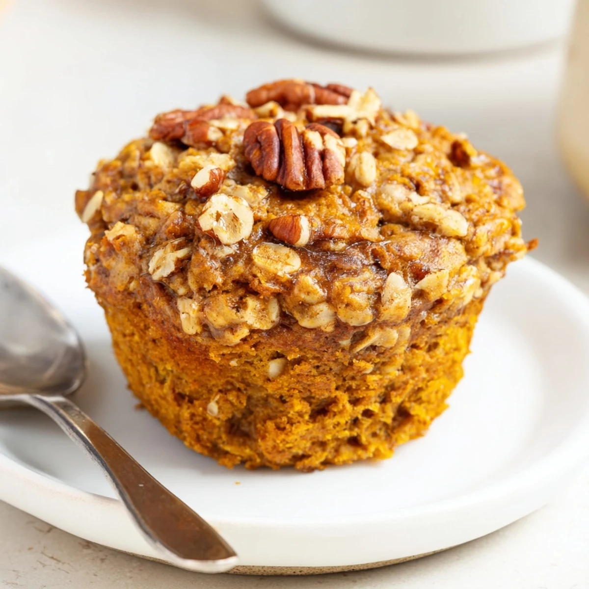 Delicious pumpkin-pecan oatmeal muffins with oats and spices, great served warm with butter.