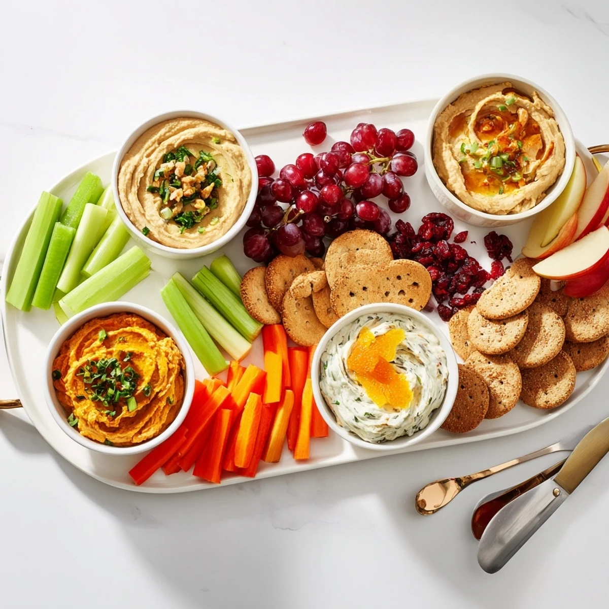 A vibrant Thanksgiving Dip Board filled with colorful dips and fresh vegetables.  