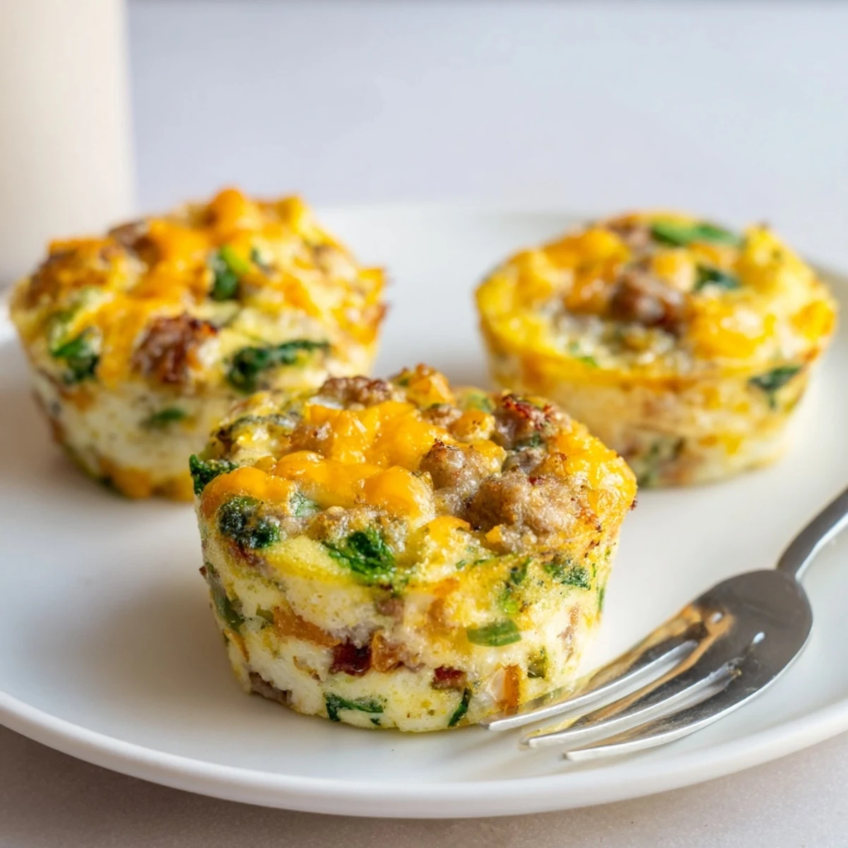 Fluffy Make-Ahead Egg Muffins with fresh veggies, cheese, and savory meats.  