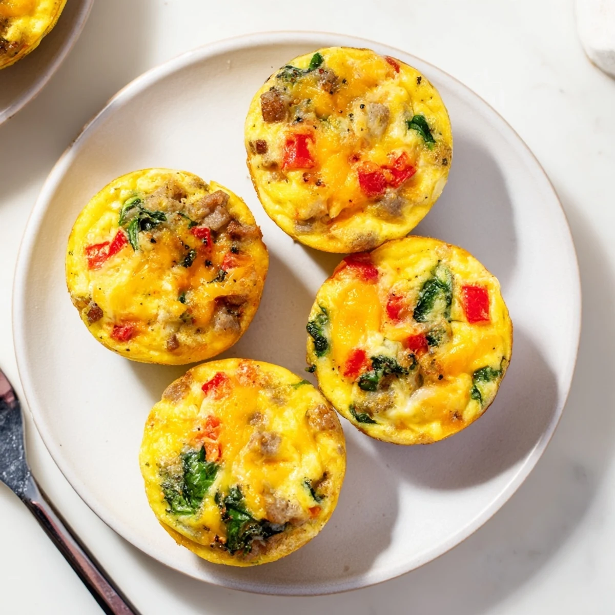 Colorful Make-Ahead Egg Muffins cooling in a muffin tin, perfect for busy mornings.  
