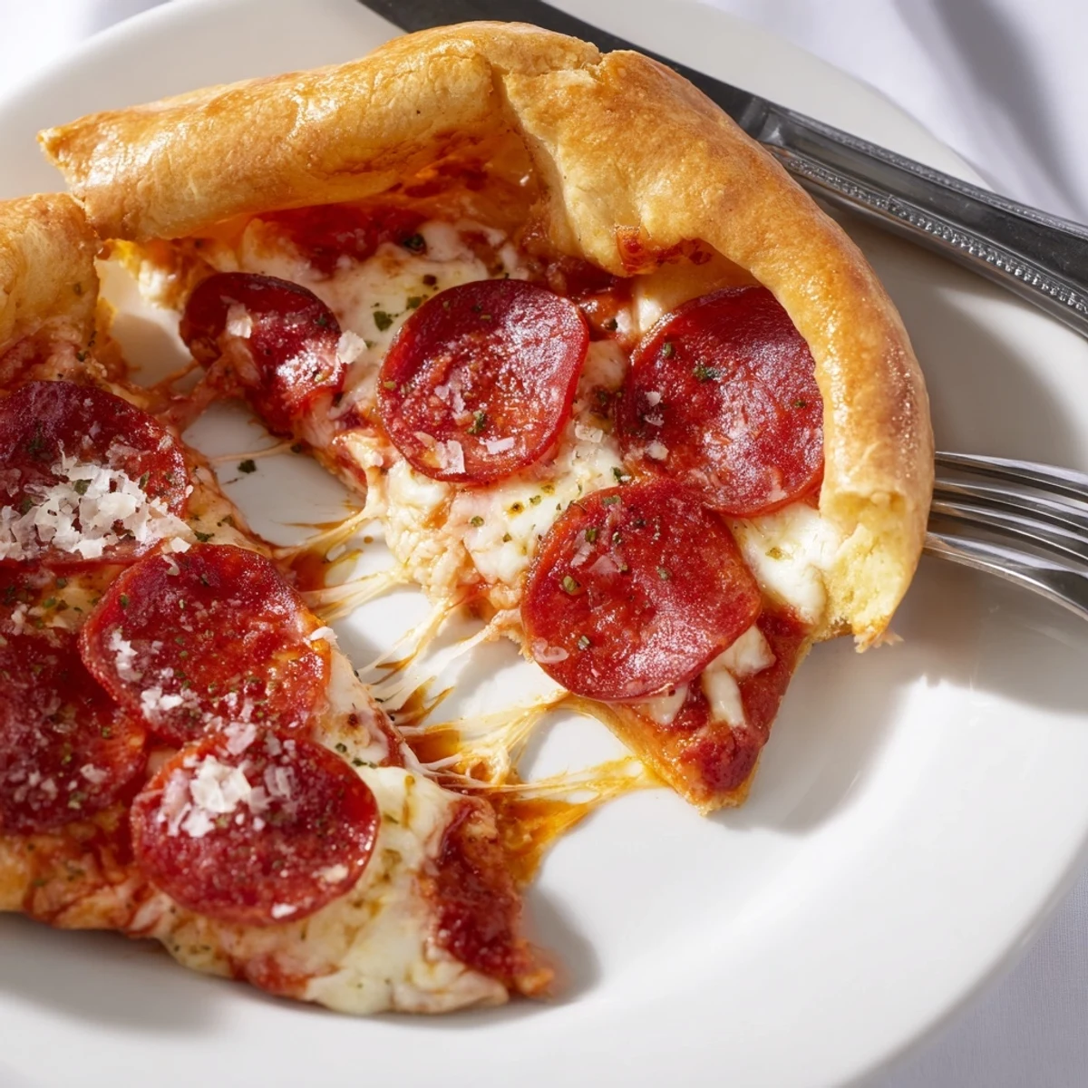 Delicious Stuffed Crust Pepperoni Pizza with gooey mozzarella and savory toppings ready to enjoy.  