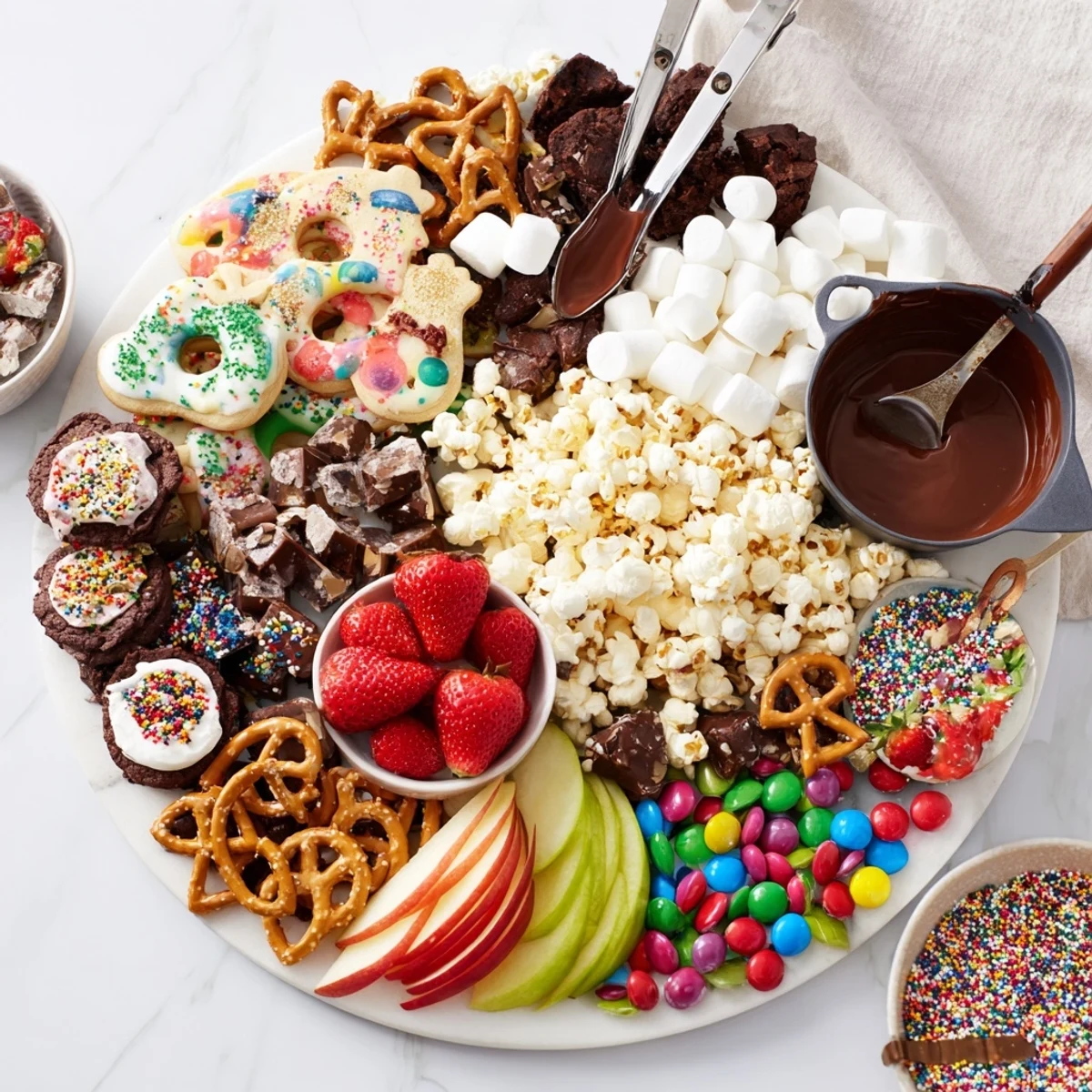 Tempting dessert board filled with cookies, fruits, and chocolate for festive gatherings.  