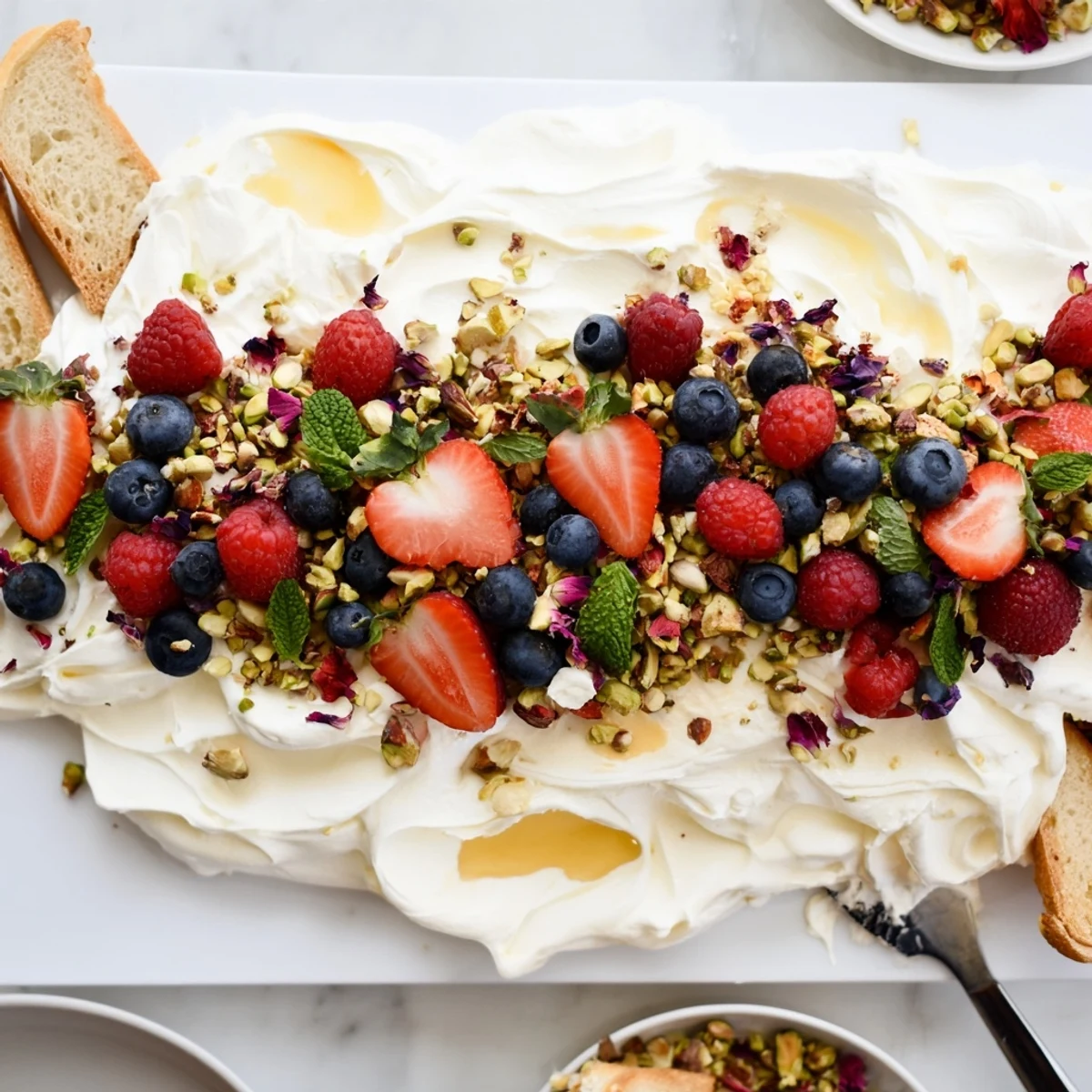 Delicious Butter Board Dessert version with whipped cream cheese and vibrant berries.  