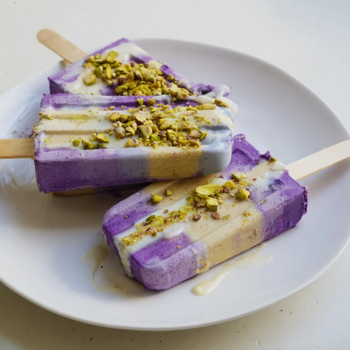 Delightful layered ube and pistachio ice cream bars, perfect for summer gatherings.