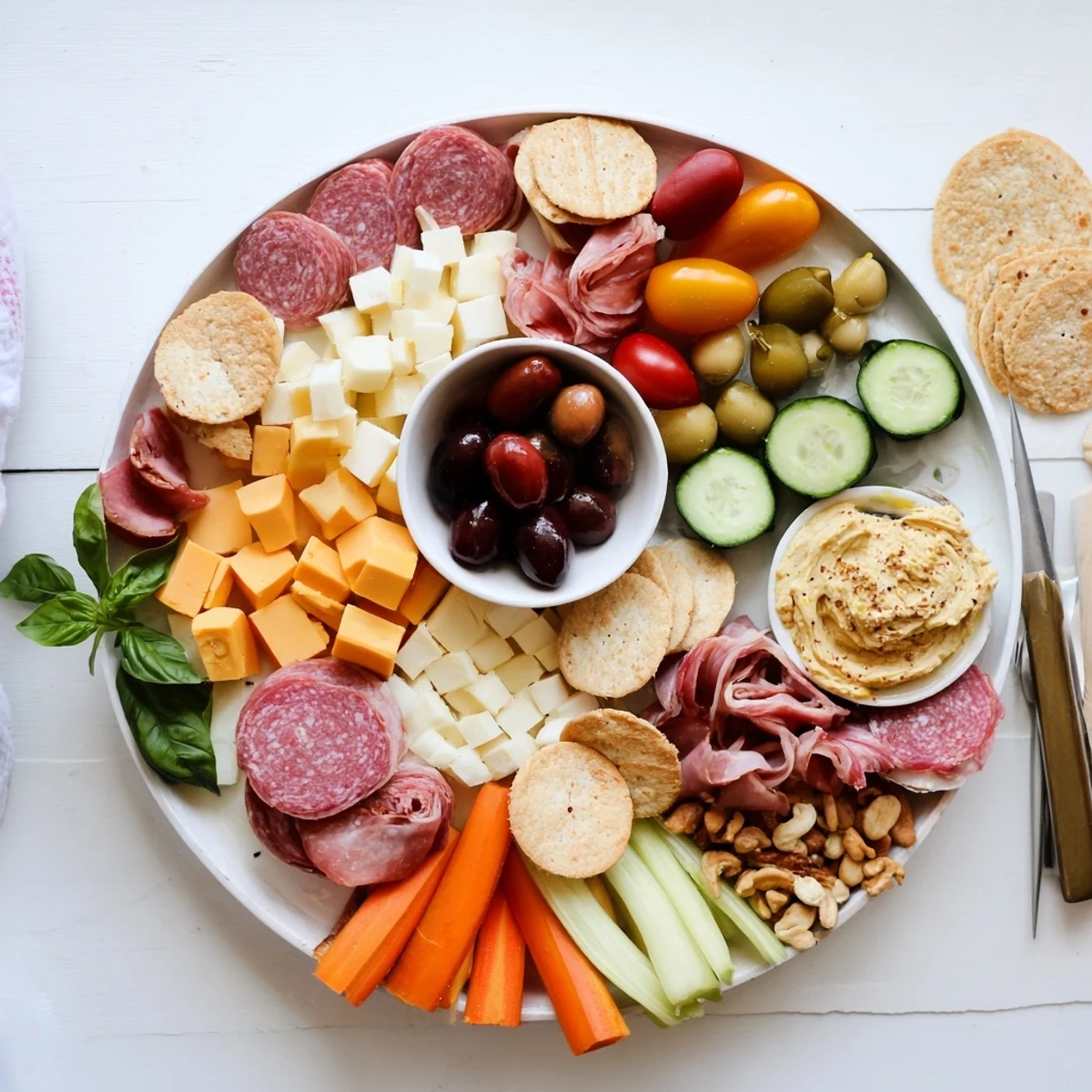 Indulge in a whimsical Girl Dinner Platter, featuring fresh snacks and creamy cheeses.  