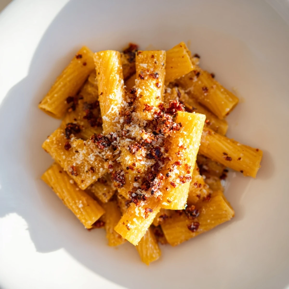 Crispy baked pasta chips seasoned for a savory snack, perfect for dipping.  