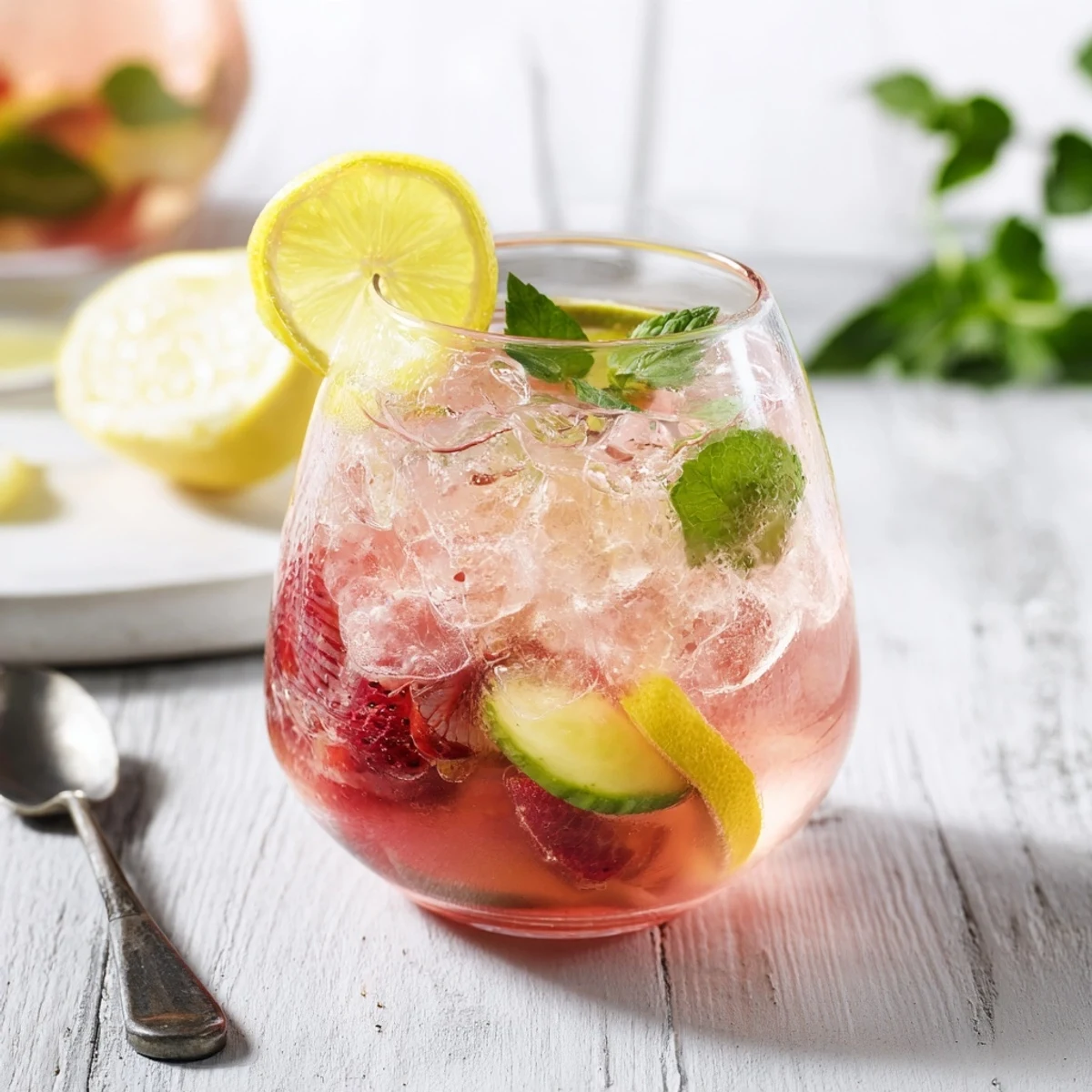 Refreshing water-based mocktails with fresh fruits and mint drive hydration.  
