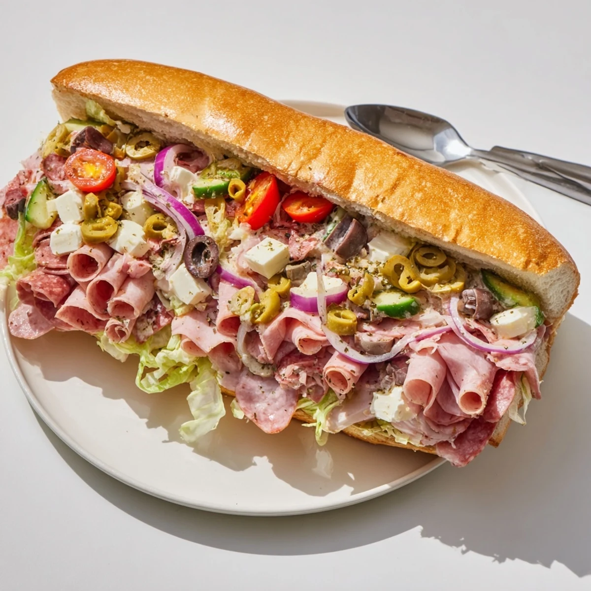 Delicious Flavor Mash-Up Sandwiches piled high with meats, cheeses, and fresh veggies.  