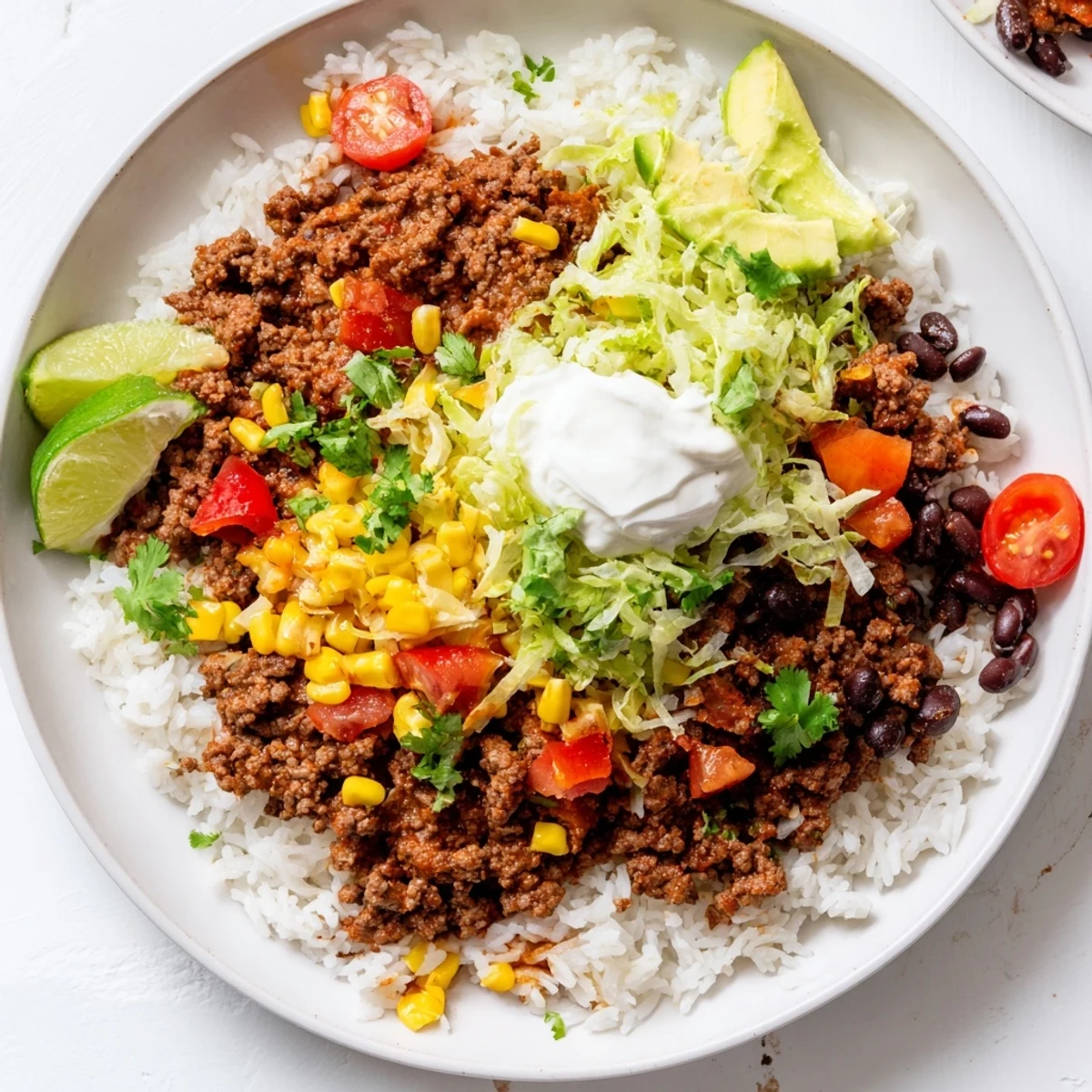 Steaming Loaded Beef Burrito Bowls with creamy toppings, a hearty and satisfying dinner served in bowls.