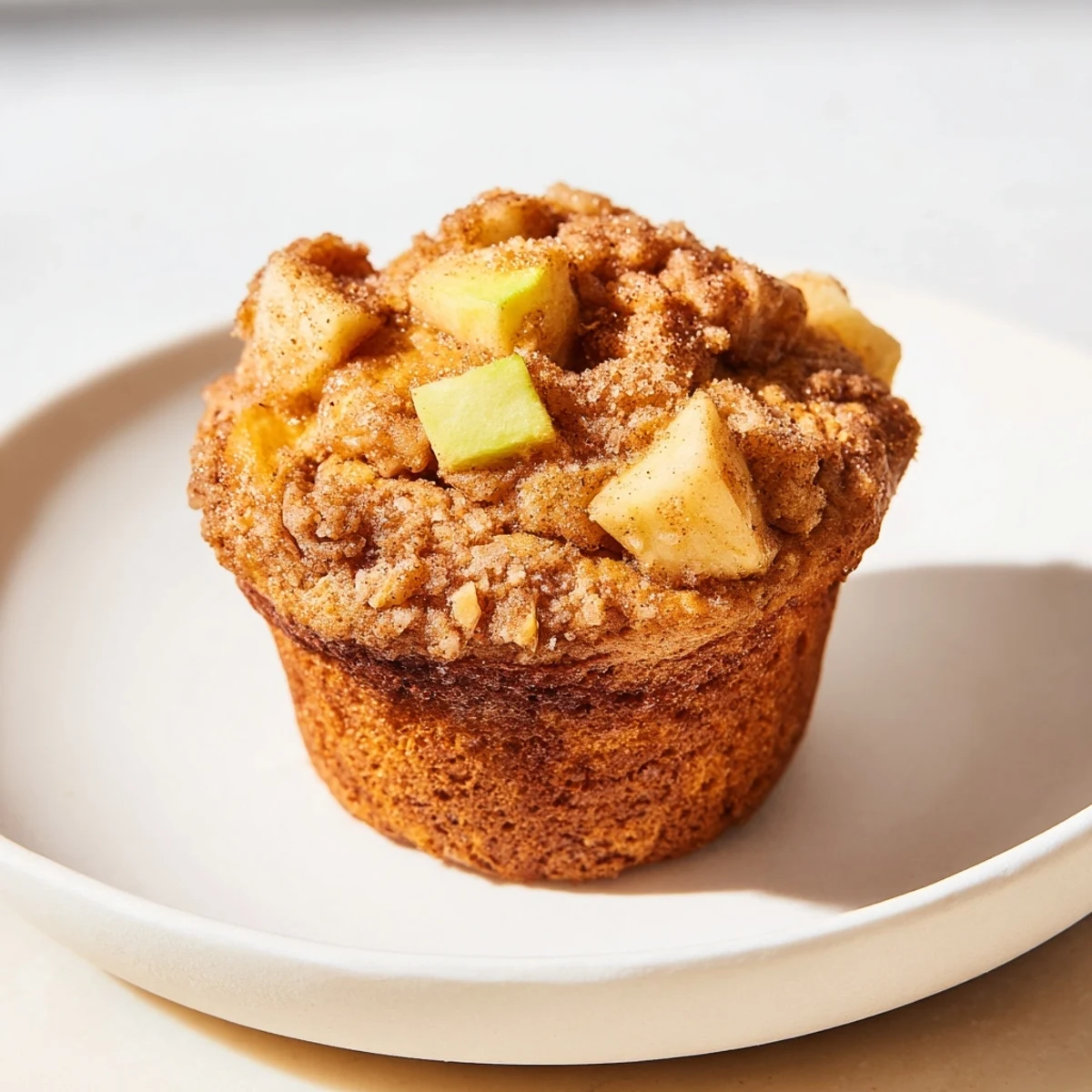 Golden-brown cinnamon apple muffins, speckled with fruit and perfect for a sweet breakfast or brunch treat.
