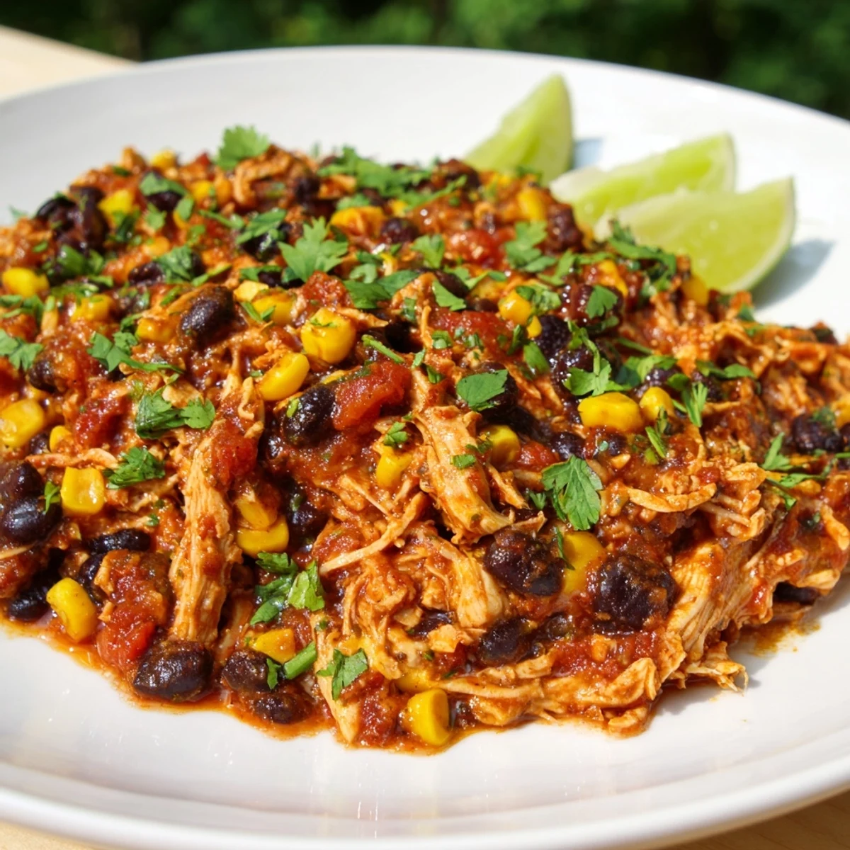 Mouthwatering Slow Cooker Salsa Chicken, ready to shred, offering vibrant flavors and deliciousness for tacos.