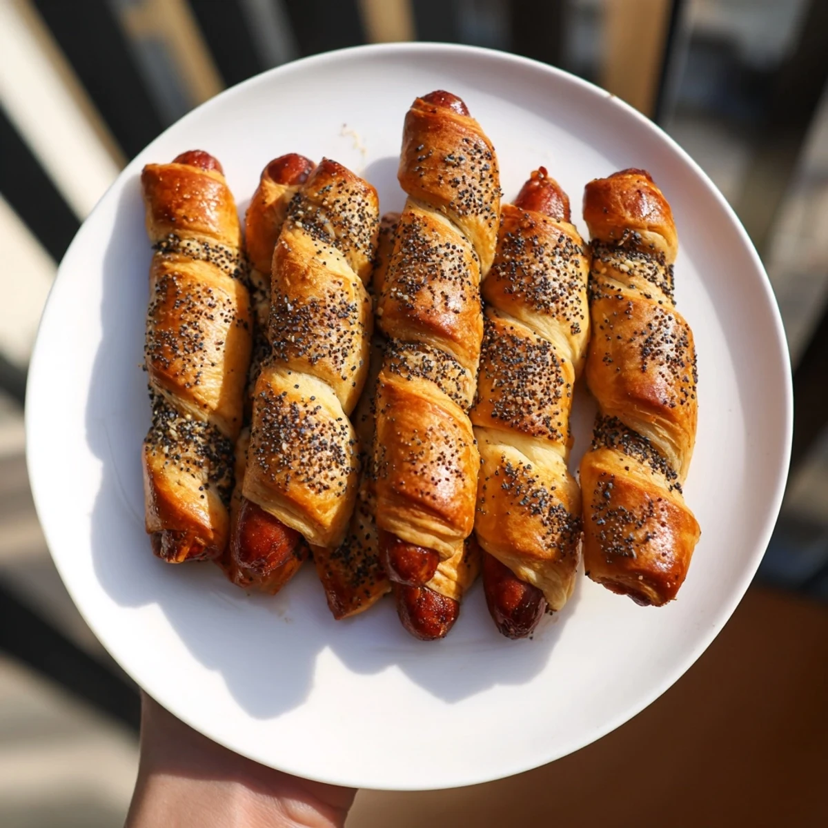 Golden-brown Everything Bagel Pigs in a Blanket emerge, ready to eat alongside dipping sauces.