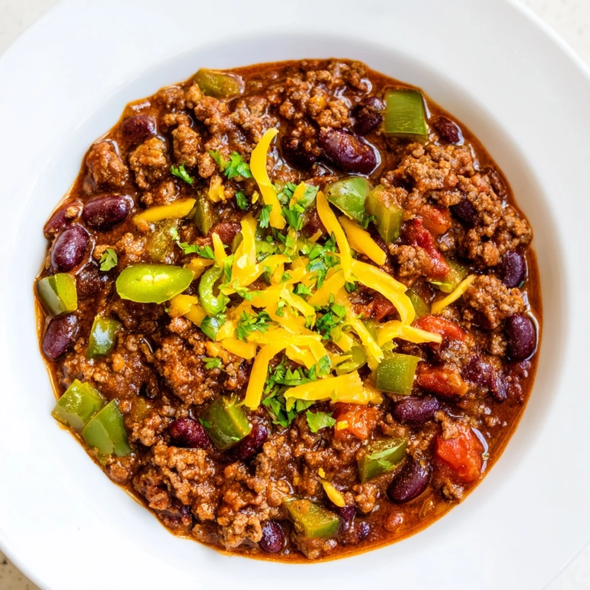 Rich and hearty quick chili with canned beans, perfect for a comforting weeknight dinner, ready to eat.
