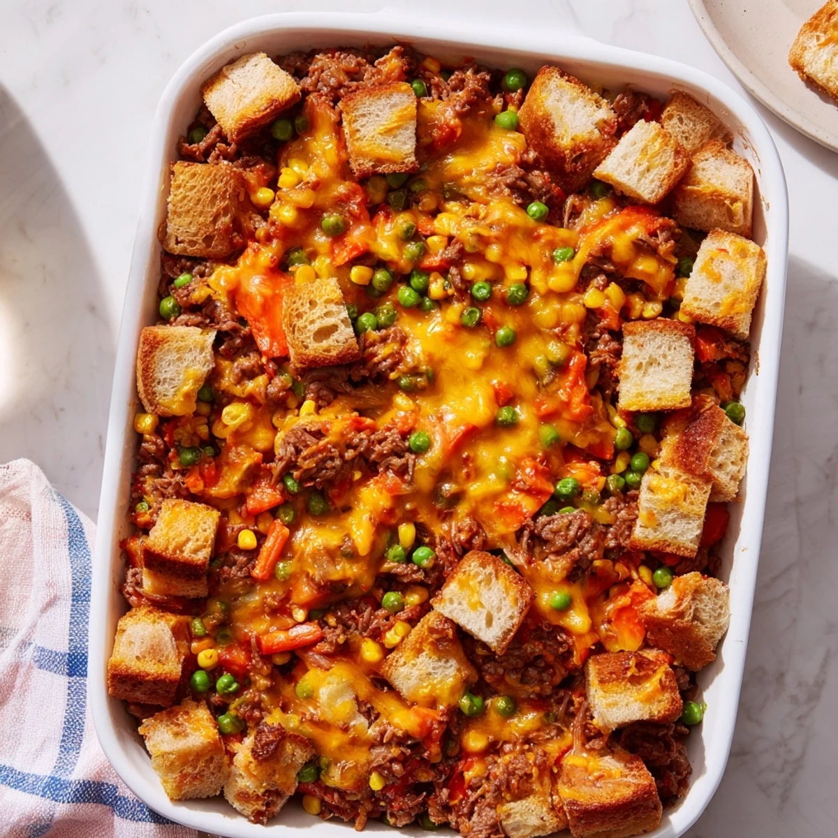 A tempting photo shows a bubbling 5-Ingredient Sloppy Joe Casserole, ready to be served hot.