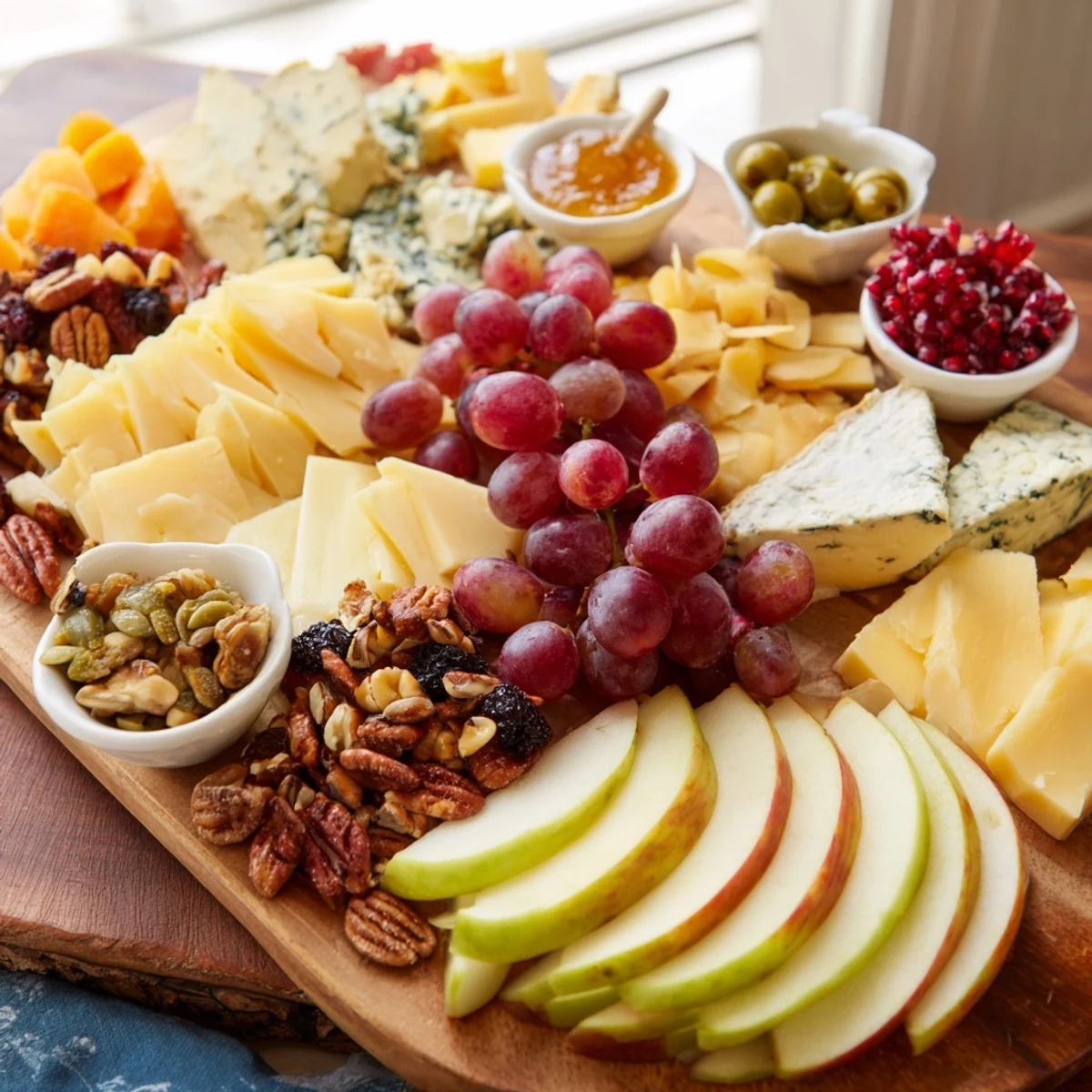 A beautiful Cornucopia Harvest Board offers a tempting array of cheeses, fruits, and meats ready to enjoy.