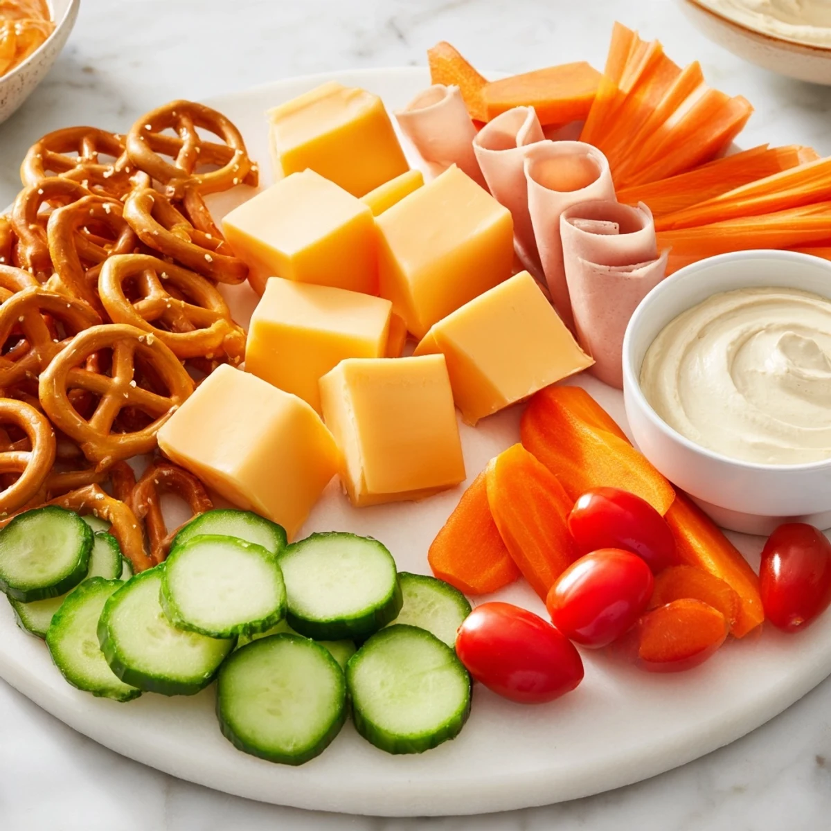 Delectable Renard Rusé Snack Assortment: cheese, fruit, and dips perfect for your party platter.