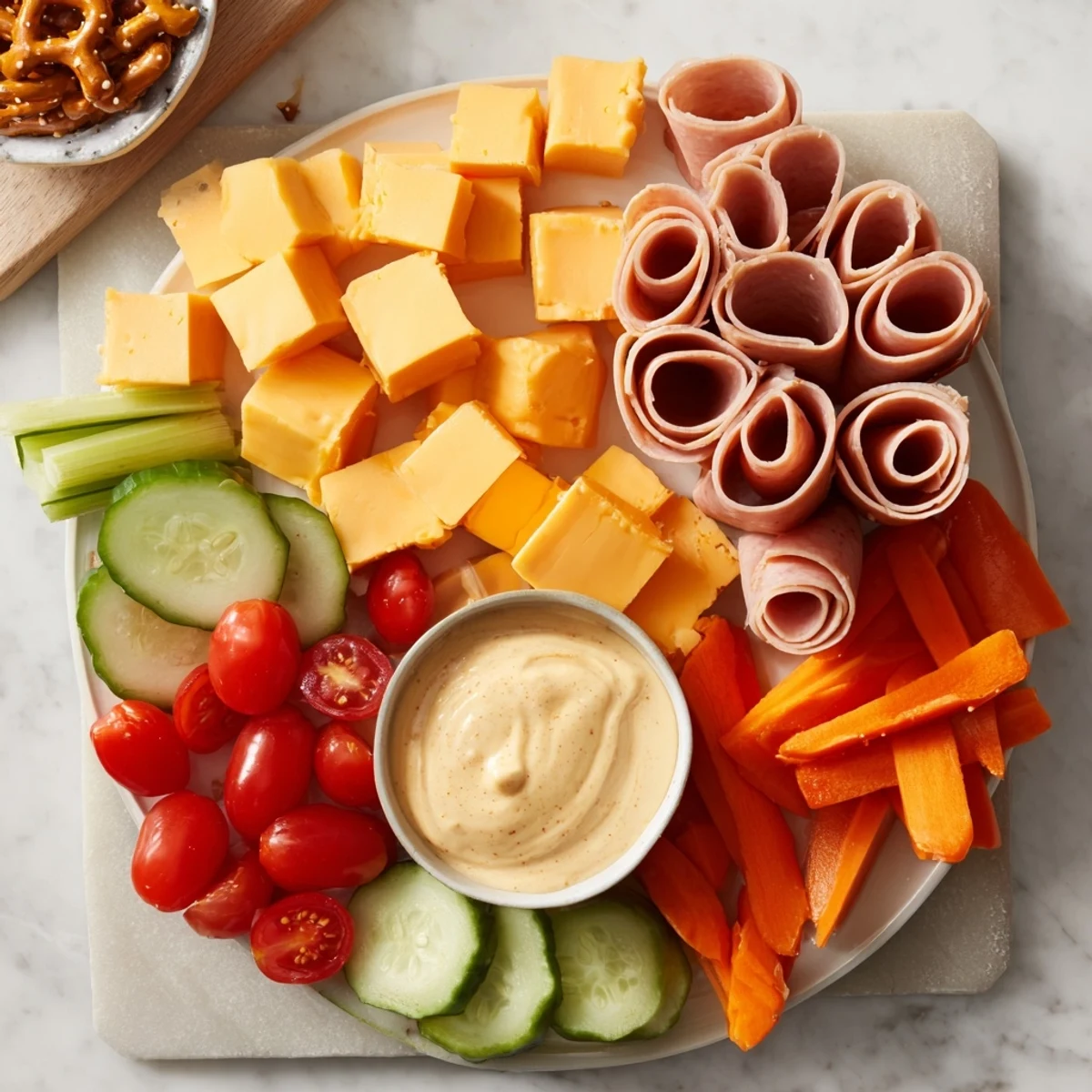 Arrangement of Renard Rusé Snack Assortment features colorful savory and sweet bites, ready to enjoy.