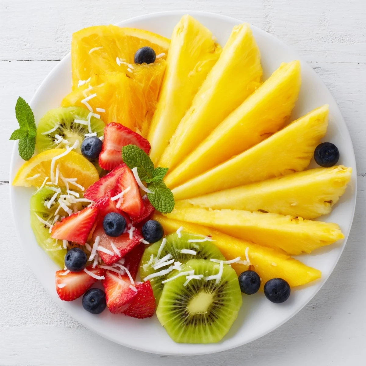 Vibrant Tropical Pineapple Sun Fruit Platter: a sunburst of fresh, juicy fruit ready to enjoy.