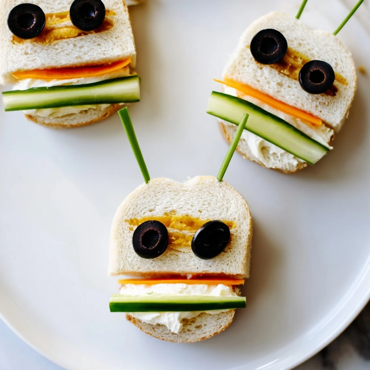 Playful bee sandwich board featuring cute sandwich cutouts and colorful fresh treats for kids and parties.