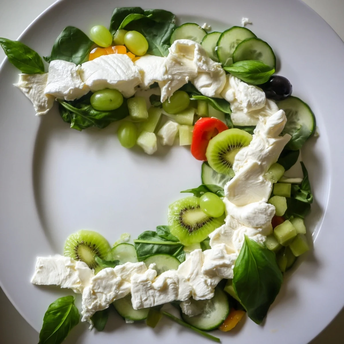 Emerald Isle Greenscape salad with creamy mozzarella cheese, a refreshing vegetarian meal.