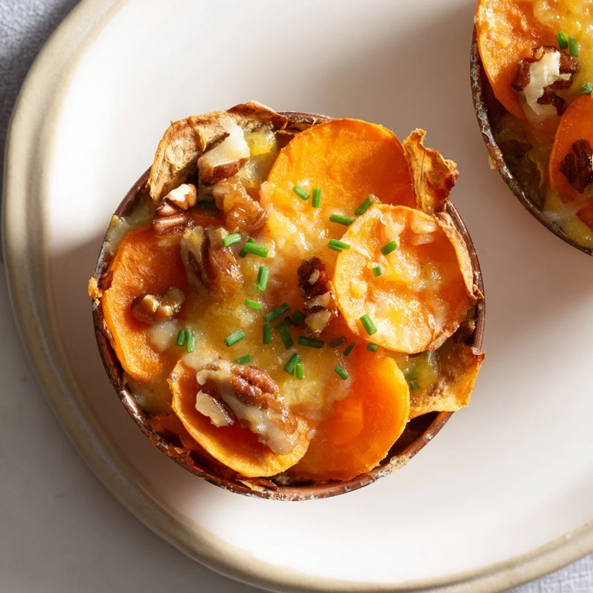 Beautifully arranged Copper Penny Warmth, with vibrant roasted vegetables and a sprinkle of fresh chives.