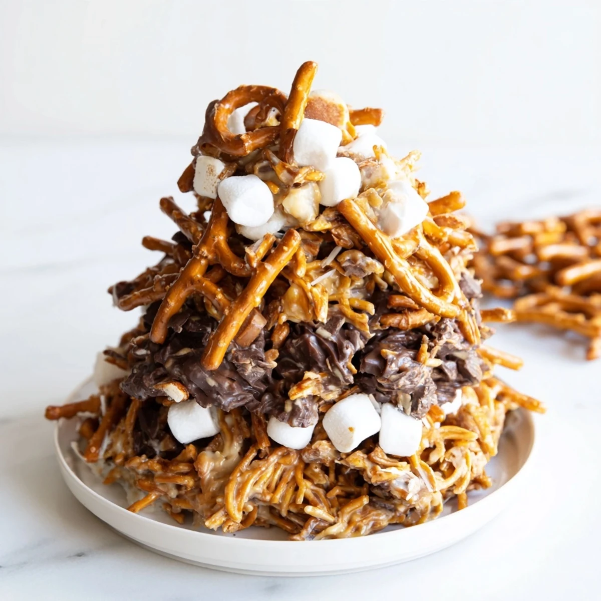 Close-up of a rustic, yet elegant, haystack candy creation, perfect for snacking or gifting.