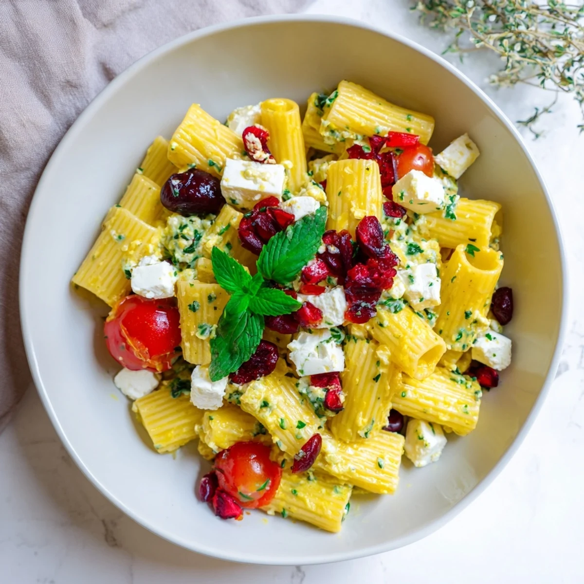 Baked Feta Pasta: A vibrant dish with roasted feta, bursting cranberries, and perfectly cooked pasta.