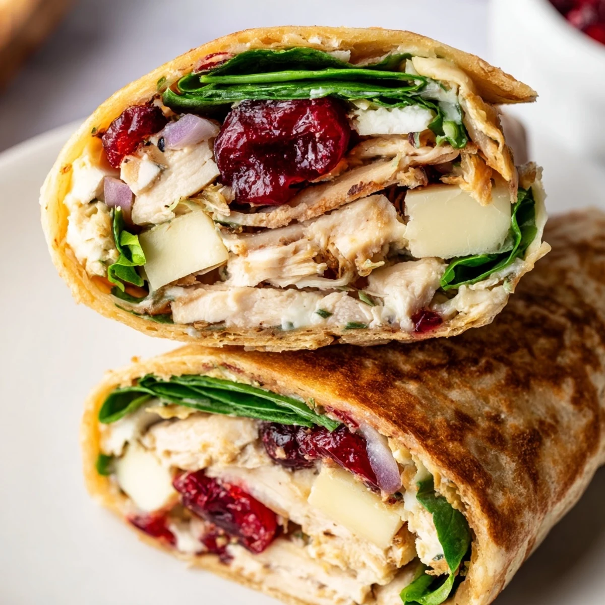 Warm and savory Chicken and Brie Holiday Wrap, perfect for a cozy holiday lunch.