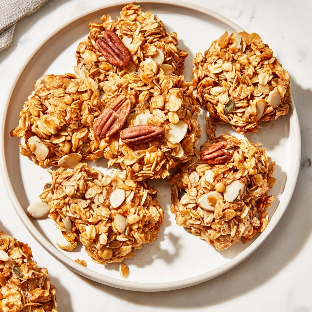 Golden-brown Honey Nut Granola Clusters, sweet and crunchy—a perfect breakfast topping or snack.