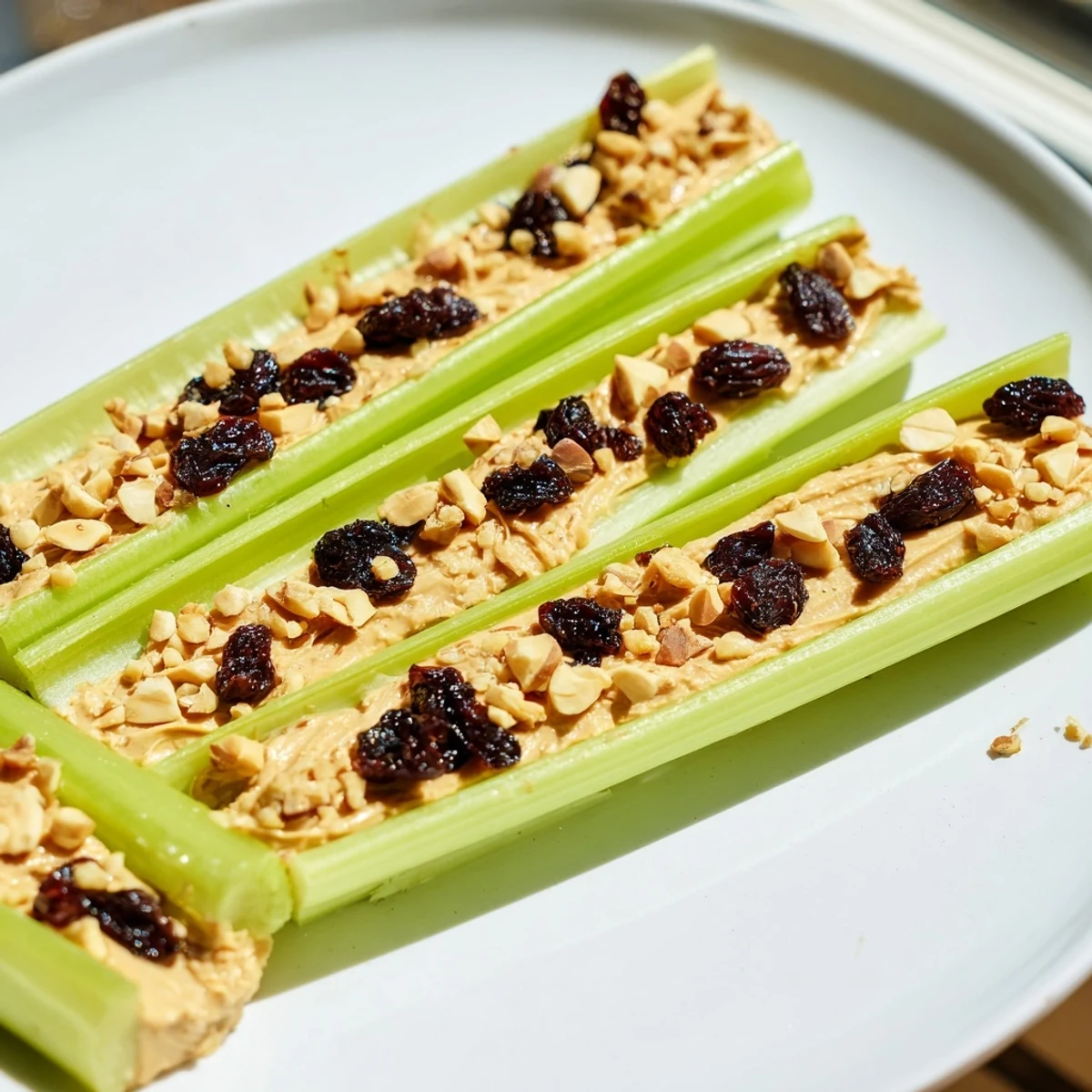 Crunchy celery stalks with a hearty layer of peanut butter, a delightful Peanut Butter Celery Sticks recipe for a quick snack.
