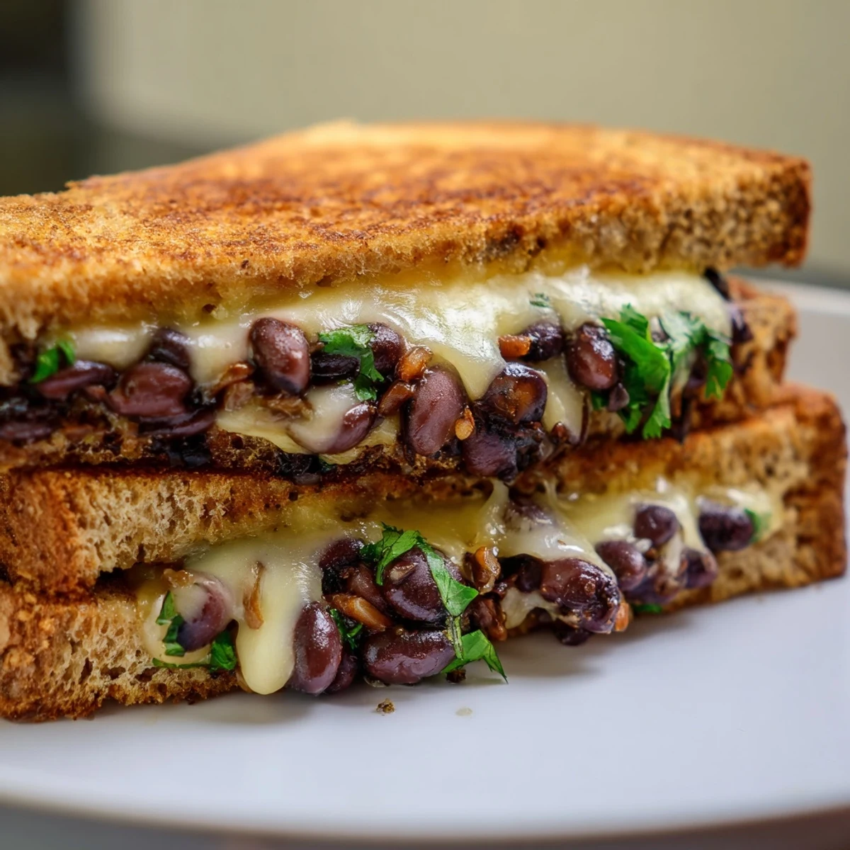 Golden-brown Black Bean Grilled Cheese, oozing melted cheese, a flavorful and easy vegetarian meal.