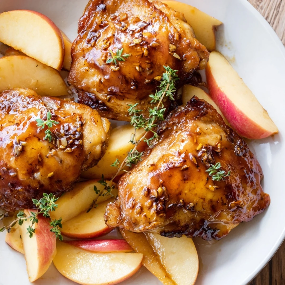 Baked to perfection, this Sticky Maple Apple Chicken features sweet apples and a savory, sticky sauce.