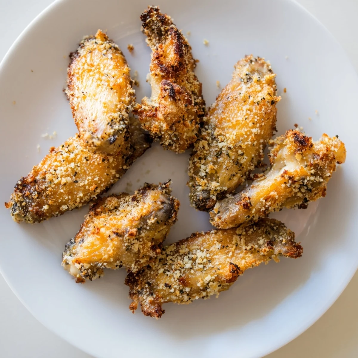 Crispy baked Parmesan chicken wings: golden, flavorful appetizer perfect for sharing with friends.