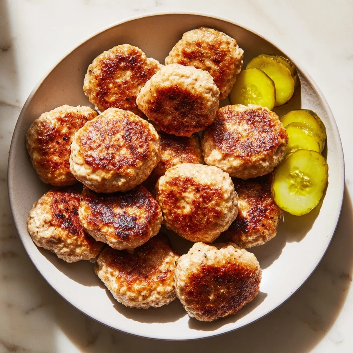 A close-up of delicious Danish Frikadeller, browned and ready to eat, a comforting Danish classic.