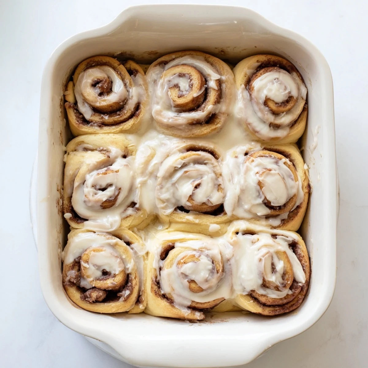 Homemade Pillow Soft Cinnamon Rolls drizzled with glaze, perfect for a cozy breakfast or brunch.