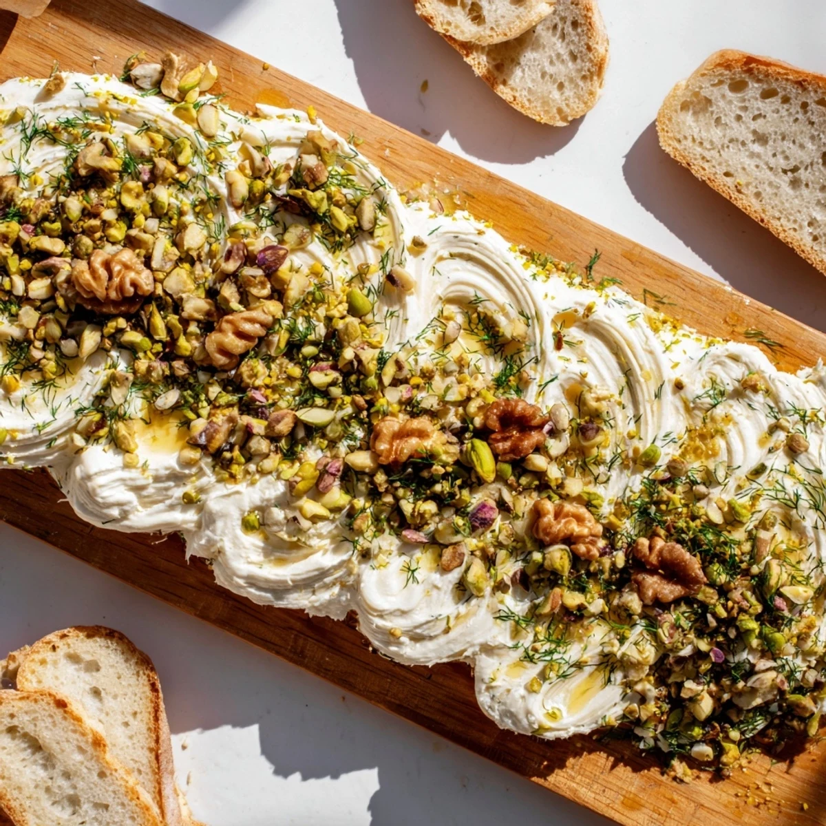 Served alongside rustic baguette slices and charcuterie, perfect for a festive appetizer platter.