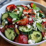 Crisp cucumber and strawberry salad with fresh mint, perfect for spring meals and light lunches.