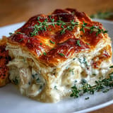 Flaky crust bakes atop savory Clam Chowder Pot Pie, ready for a comforting dinner.