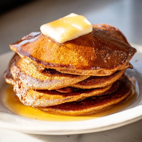 Golden-brown Gingerbread Pancakes, ready to be drizzled with maple syrup for a delicious breakfast.