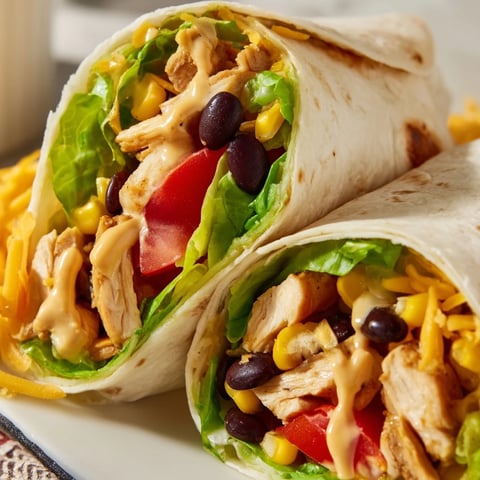 Bright and colorful Southwest chicken wrap, filled with tender chicken and crunchy vegetables.