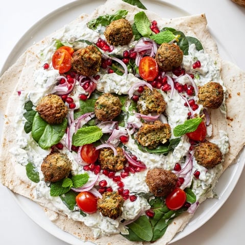 Festive Falafel & Tzatziki Christmas Wreath Wrap, a vegetarian holiday dish with colorful ingredients.