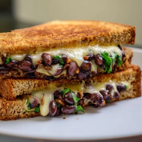 Golden-brown Black Bean Grilled Cheese, oozing melted cheese, a flavorful and easy vegetarian meal.