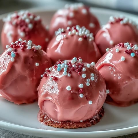 Vibrant pink candy coating snaps to reveal a creamy Oreo Truffle Balls center on a parchment-lined tray.