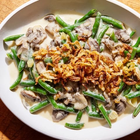 Creamy, comforting Old-School Green Bean Casserole, a holiday favorite with tender green beans.