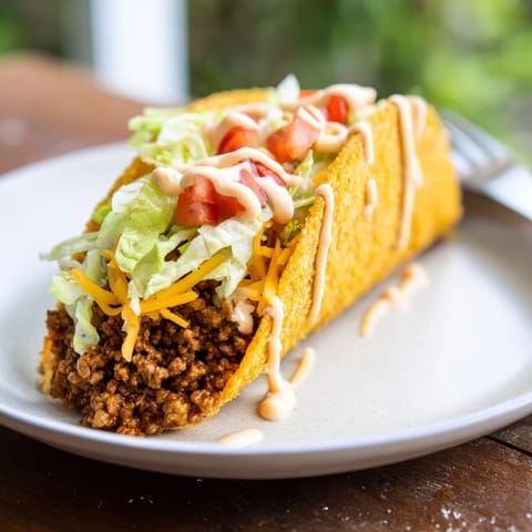 Crispy taco shell wrapped within a soft, cheesy flour tortilla ready for these Cheesy Gordita Crunch tacos.