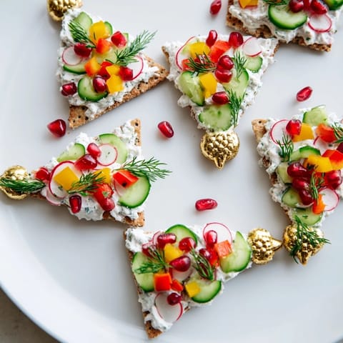 Freshly assembled Ornament Shaped Cracker Toppings, featuring colorful garnishes, ready to be enjoyed with friends and family.