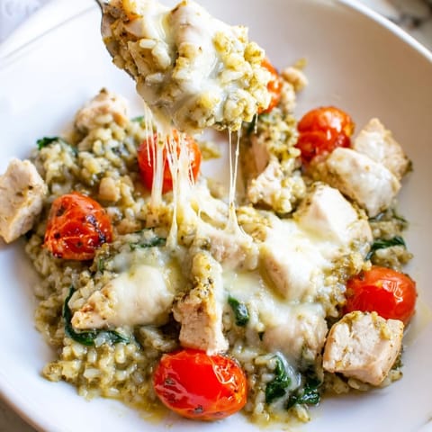 Chicken pesto rice bake
